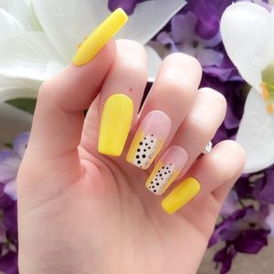 Yellow Abstract Polkadot Press-On Nails